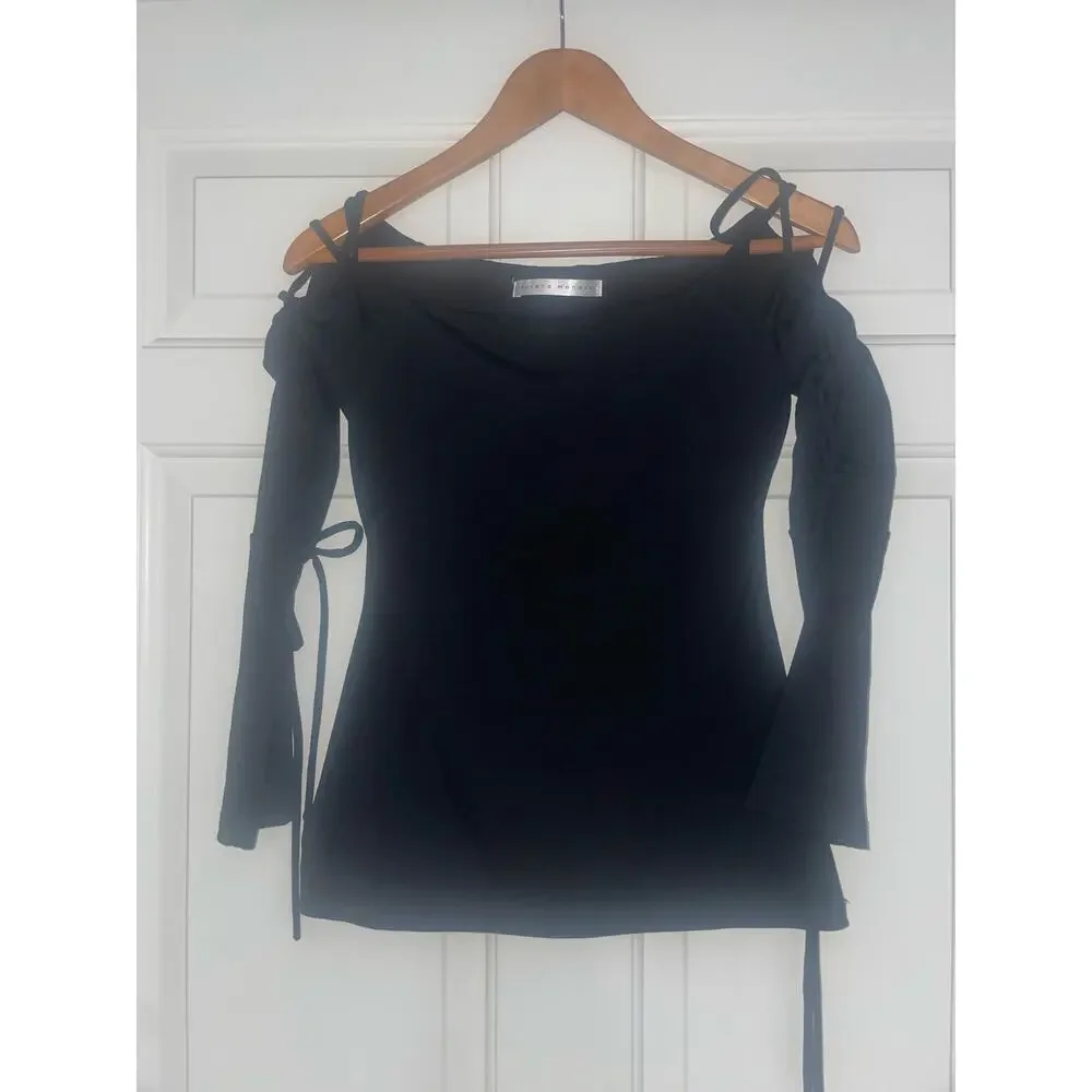 SUSANA MONACO (Revolve) Hailey Off Shoulder Top w Lace Up Sleeves - Picture 4 of 8